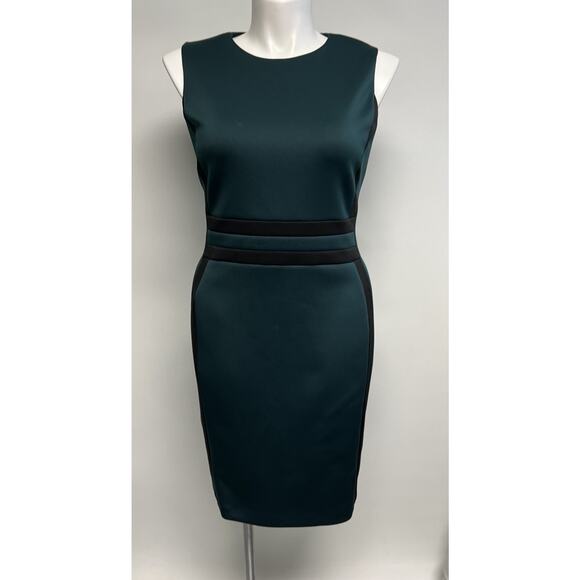 Calvin Klein Bodycon Dress Sz 16W Slimming Colorblock Career Emerald Office - Picture 1 of 10